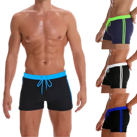 Herren Einifarbig Schmale Passform Badeshorts Schnelltrocknend Nylon Kordelzug Strand Schwimmen Badehose
