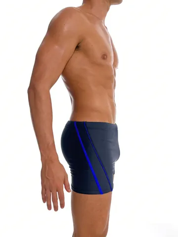 Men's Swim Trunks Solid Color Quick Drying Boxer Briefs Swimwear Casual Slim Fit Water Sports Beach Shorts