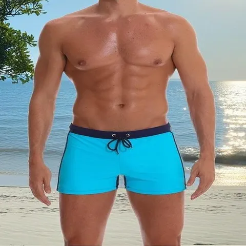 Men's Swim Trunks Quick Dry Breathable Nylon Solid Color Boardshorts With Drawstring Comfortable Casual Beach Swimwear