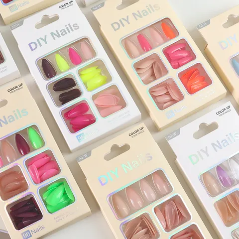 DIY Uñas Postizas Press On Puntiagudas Puntas de Uñas Postizas Coloridas Color Sólido Cortas Uñas Falsas de Acrílico para Mujeres