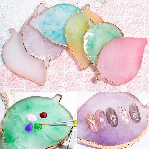 Nail Art Palette Resin Agate Gold Edge Color Mixing Plate Display Board Manicure Tool For Gel Polish Painting Design