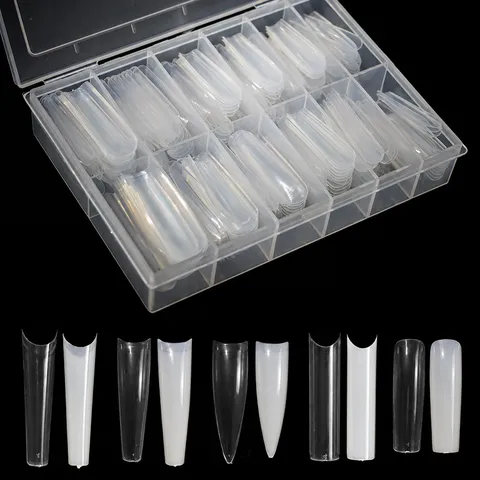 Faux Ongles Couverture Totale Extensions d'Ongles Françaises Couleur Transparente et Naturelle Nail Art Maniküre