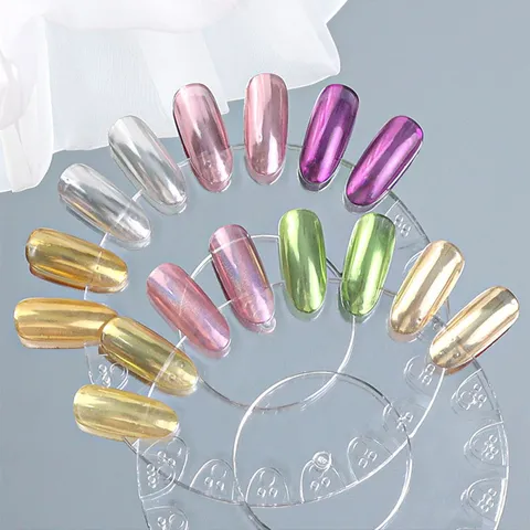Polvo de Uñas Espejo Mágico Sólido Set de 4 Colores Pigmento Cromo Metálico Polvo Brillo Decoración de Arte para Salón de Manicura