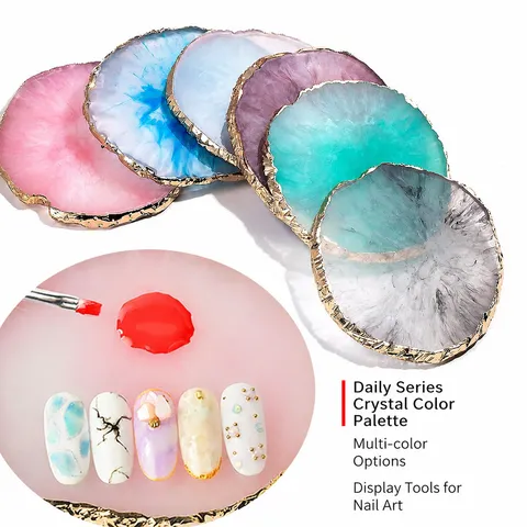 Nail Art Resin Agate Gold Edge Color Mixing Palette Display Board Manicure Tool For Gel Polish Painting Accessories