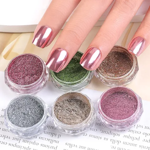 Polvo de Uñas Espejo Mágico Sólido Set de 4 Colores Pigmento Cromo Metálico Polvo Brillo Decoración de Arte para Salón de Manicura