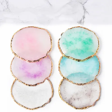 Nail Art Resin Agate Gold Edge Color Mixing Palette Display Board Manicure Tool For Gel Polish Painting Accessories