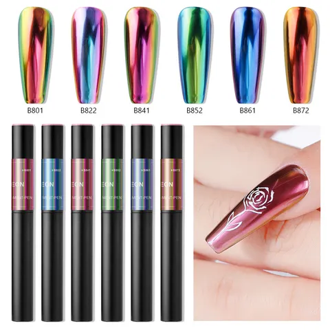Chameleon Magic Mirror Powder Nail Cushion Pen Holographic Glitter Art Polish Shimmering Manicure Tool