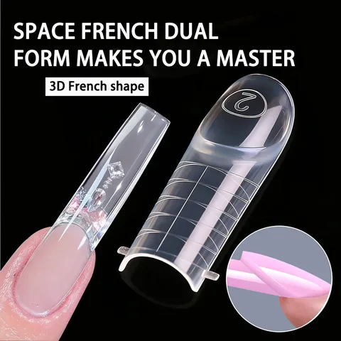 Kit de Extensiones de Uñas Postizas de Cristal Claro Formas Duales French Space Forma Francesa 3D Herramienta de Manicura Profesional