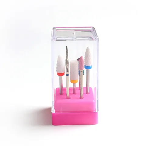 Transparent Plastic Nail Drill Bit Storage Box Desktop Organizer Dustproof Nail Art Tool Holder Display Stand