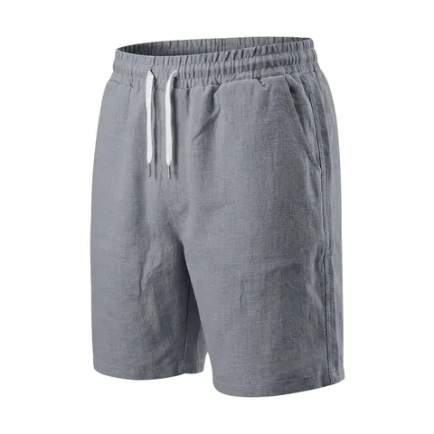Men's Summer Casual Linen Texture Shorts Woven Holiday Simple Five-Point Pants With Drawstring Elastic Waist Beach Shorts