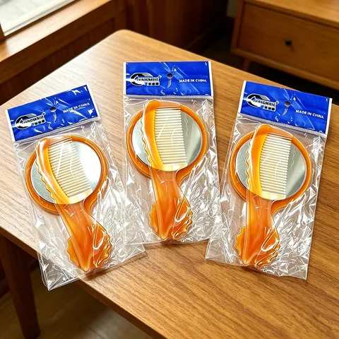 Portable Makeup Mirror And Comb Set Vintage Tortoiseshell Plastic Travel Hair Brush And Small Round Mirror Beauty Tool