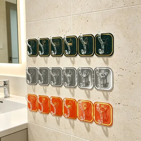 Transparent Acrylic 6-Row Wall Hook Punch Free Adhesive Door Back Hanging Rack Kitchen Bathroom Home Storage Organizer