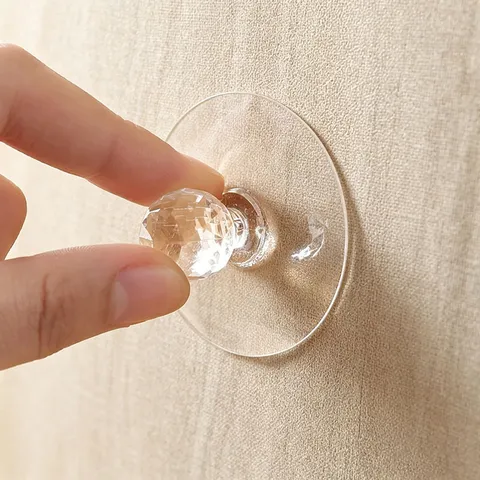 Poignée de Meuble Auto-Adhésive Sans Perçage Bouton Boule en Cristal Transparent pour Tiroir Armoire Fenêtre en Verre