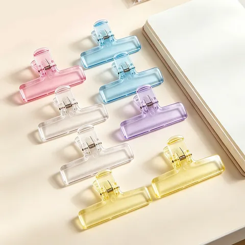 Wide Mouth Translucent Plastic Binder Clips Colorful Spring Clamp For Office Document Stationery Storage Home Desktop
