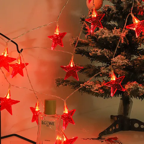 Catena Luminosa a LED con Stelle a Batteria Luci Fata Pentagramma Rosso Bianco Blu Illuminazione Ambientale per Festa di Festival