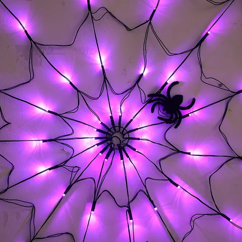 Halloween Decorativo Telaraña Colgante Cadena de Luces LED Terror Ambiente Configuración Fiesta Pared Decoración Luz con Araña
