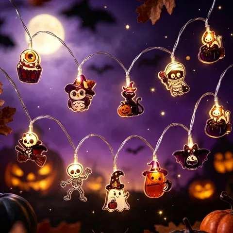 Guirnalda de Luces LED de Halloween Murciélago Cráneo Calabaza Luces Decorativas Fiesta