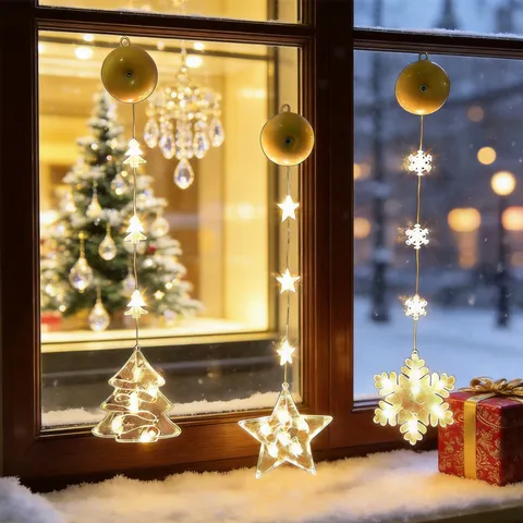 Luz de Ventosa para Ventana de Navidad LED Lámpara de Decoración de Ventana de Habitación Festiva Luz Colgante Blanco Cálido Decoración de Fiesta
