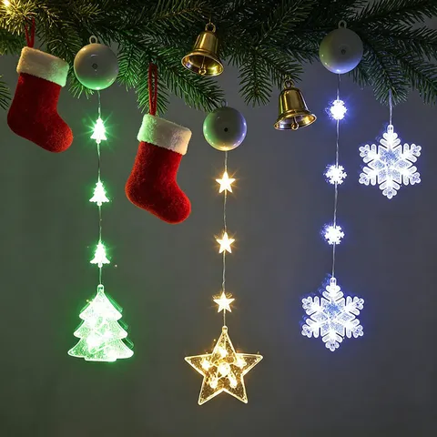 Luz de Ventosa para Ventana de Navidad LED Lámpara de Decoración de Ventana de Habitación Festiva Luz Colgante Blanco Cálido Decoración de Fiesta