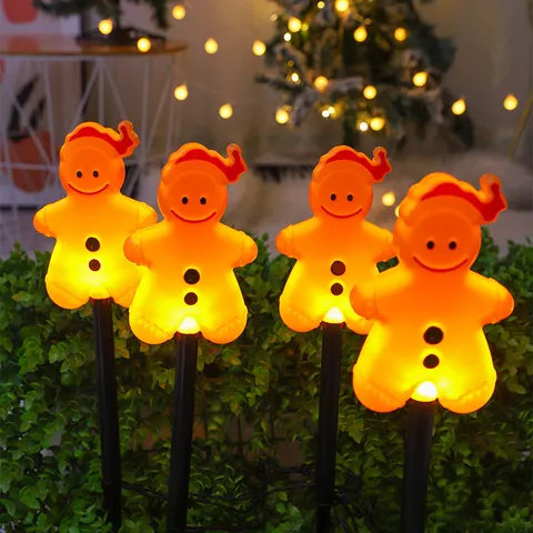 Luces LED de Estaca para Césped de Navidad Hombre de Jengibre Papá Noel Exterior Impermeable Decoración de Jardín de Patio Iluminación de Fiesta
