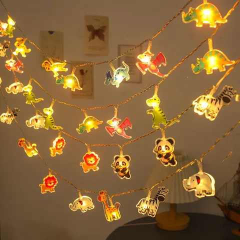 Guirnalda LED Dinosaurio Animal Bonita Dibujos Animados Luz Cálida Dormitorio Infantil Fiesta Cumpleaños Decorativa