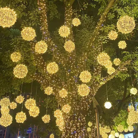 Outdoor Waterproof LED Rattan Ball String Light Garden Tree Hanging Fairy Lights Landscape Decorative Globe Lights