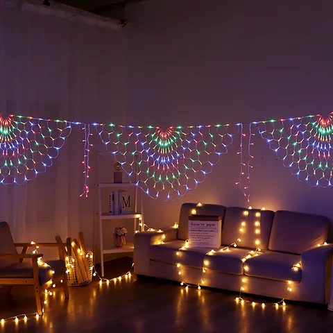 Cadena de Iluminación Impermeable de Vacaciones de Fiesta de Festival de Luz de Malla de Pavo Real LED Colorida para Camping al Aire Libre