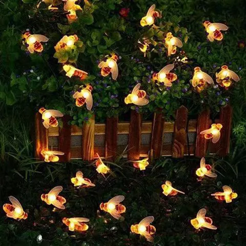 Guirnalda de Luces LED Solares de Abejas para Exterior Impermeable Guirnalda Blanco Cálido Para Jardín Patio Fiesta Decoración Festiva