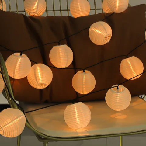 Guirnalda de Luces LED Solar para Exteriores Jardín Linternas de Tela Decorativas Luces de Hadas Impermeables para Fiesta de Navidad Patio Jardín