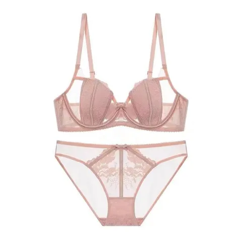 Lingerie Sexy en Dentelle pour Femmes Top And Bottom Bonnets Oreilles de Lapin Soutien-Gorge à Armatures Souples et Culotte Brodé