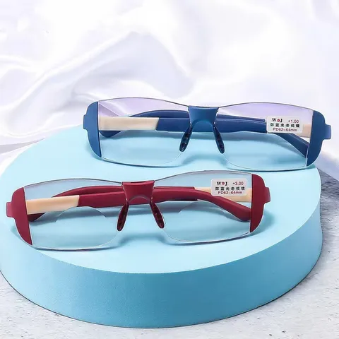 Modische Rahmenlose Bifokal Lesebrille Diamantschliff Kante Blaulichtschutz Sportliche Brille Für Unisex