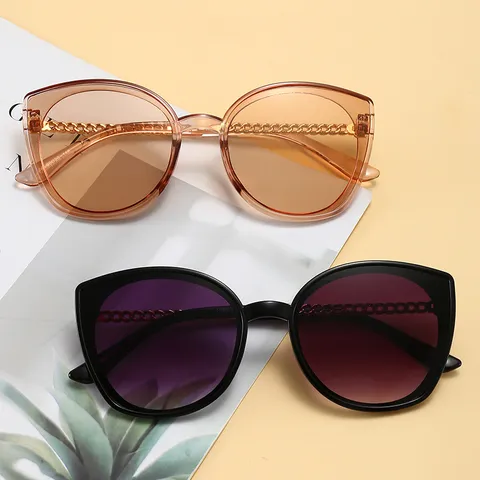 Fashion Cat Eye Plastic Metal Chain Sunglasses For Women Premium Luxury UV400 Sun Protection Vintage Shield Shades Driving Eyewear