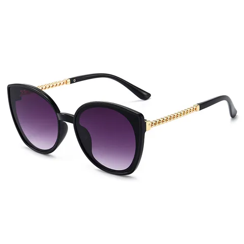 Fashion Cat Eye Plastic Metal Chain Sunglasses For Women Premium Luxury UV400 Sun Protection Vintage Shield Shades Driving Eyewear