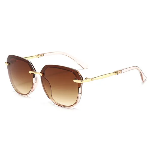 Gafas de Sol de Moda Sin Marco Poligonal Ojo de Gato para Mujer Patillas de Metal Degradado Anti UV para Viajes al Aire Libre Streetwear Accesorio Casual