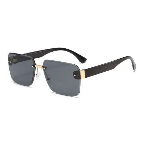 Lunettes de Soleil Carrées sans Monture pour Femmes Lentilles à Dégradé Lunettes de Soleil Oversize Protection UV Métal PC Matériau