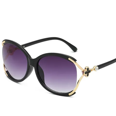 Gafas de Sol Oversize de Lujo para Mujer Lindas Lentes Degradadas Diamante de Imitación Trébol Decoración Gafas Montura Cuadrada Clásica Protección UV