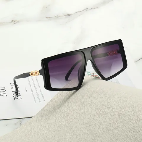 Oversize Quadratische Sonnenbrille Für Damen Herren Mode Metallkette Dekoration Verlauf Gläser Retro Flache墨镜 Reisen Party Brillen