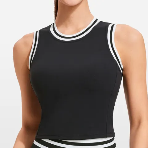 Top Deportivo Y2K para Mujer Con Sujetador Integrado Malla Transpirable Chaleco de Yoga Ajustado Bloque de Color Top de Entrenamiento Sin Mangas