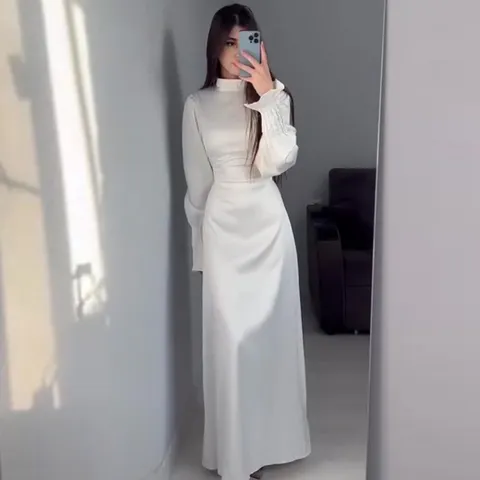 Vintage Palace Style Pleated Maxi Dress For Women Elegant Tie-Up Waist Lantern Sleeve Solid Polyester Long A-Line Party Dress