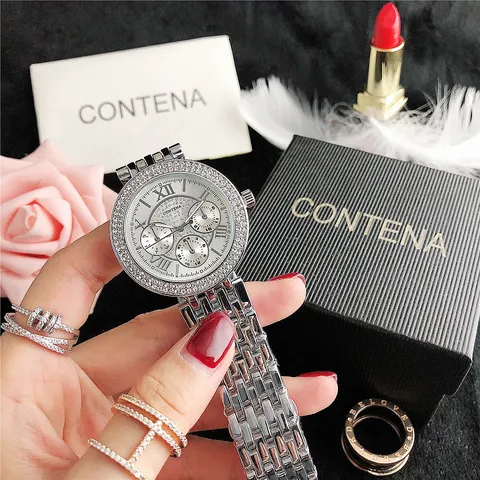Reloj de Cuarzo de Moda para Mujer Esfera Grande de Strass Números Romanos Correa de Metales Lujosa Reloj Casual