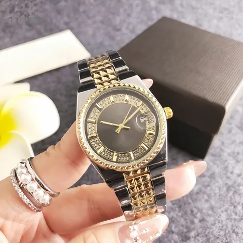 Luxus Damen Quarzuhr Strass Edelstahlarmband Business Casual Analoge Armbanduhr Mit Kalender