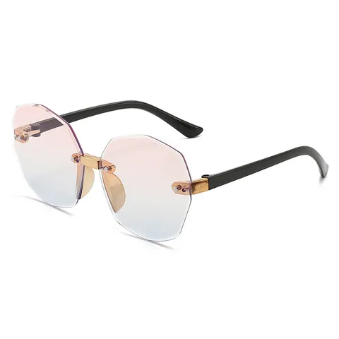 Gafas de Sol Poligonales sin Montura para Niños Lente Océano Degradada UV400 Bisagras de Metal Gafas de Moda para Niños y Niñas