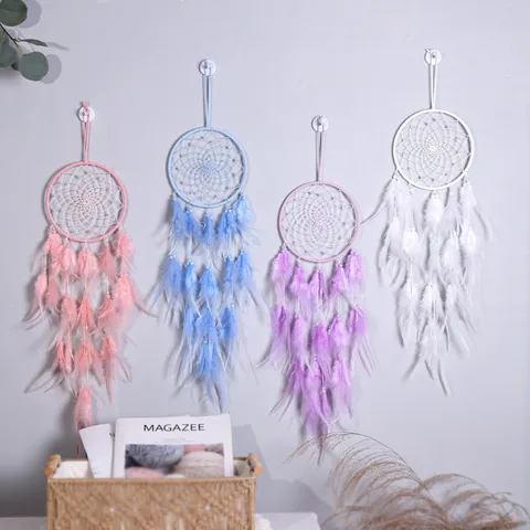 Handgemachte Feder Traumfänger Wandbehang Dekoration mit LED Lichtern Mädchenzimmer Ornament Geburtstagsgeschenk für Mädchen Beste Freundin
