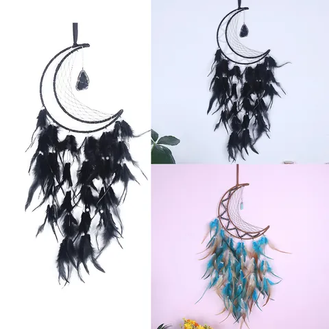 Vintage Luna Creciente Atrapasueños Pluma Pared Colgante Adorno Hecho a Mano Boho Habitación Pared Decoración Regalo