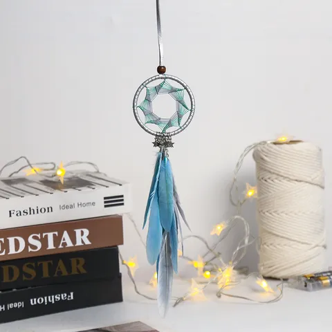 Atrapasueños de Estrella de Siete Puntas Adorno Colgante para Coche Colgante de Metal de Pluma Decoración de Pared Hogar