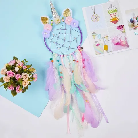 Acchiappasogni Unicorno Fatto a Mano Piuma Campanello di Vento Decorazione Parete
