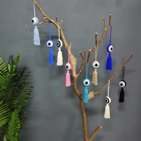 Boho Malocchio Pendente Auto Sospeso Uncinetto Fatto a Mano Cordino Cotone Nappa Decorazione Parete