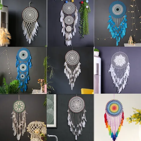Stile Nordico Fatto a Mano Uncinetto Acchiappasogni Appendere a Parete Arredamento Casa Piuma Campanello Vento Decorazione