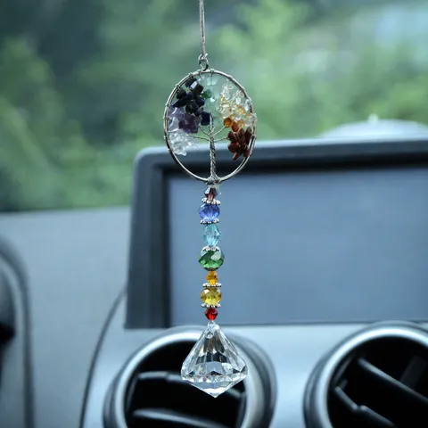 Car Hanging Ornament Tree Of Life Crystal Pendant Rearview Mirror Hanging Decoration Home Interior Decor
