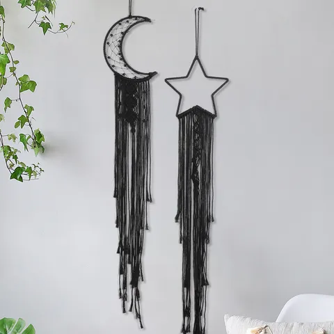 Modern Minimalist Cotton Line And Iron Ring Moon And Star Tapestry Wall Hanging Home Living Room Bedroom Decor